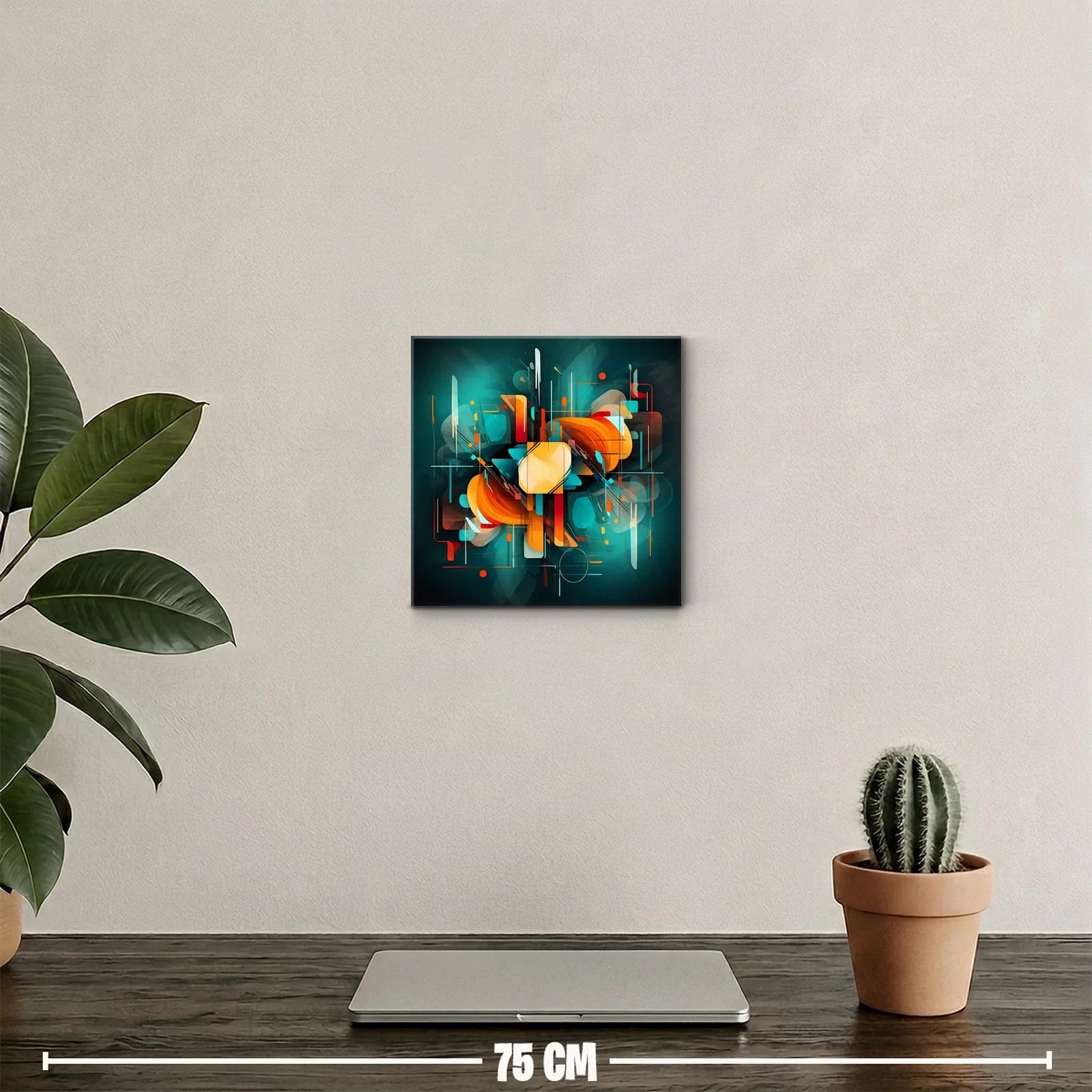 Composición abstracta en tonos turquesa y naranja vibrante — miniatura 2