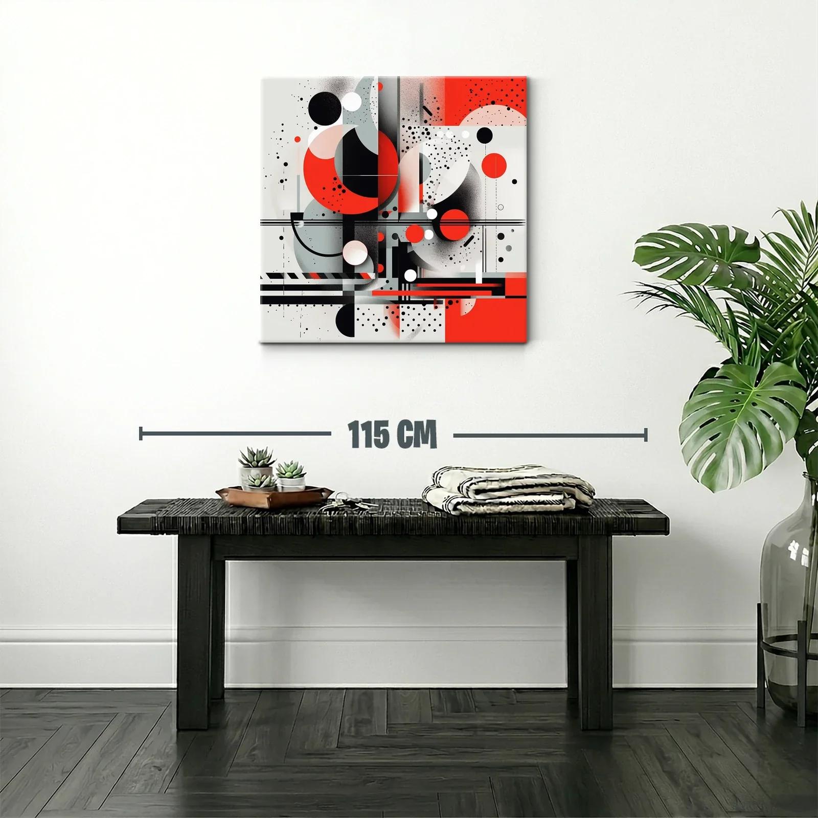 Cuadro abstracto con formas geométricas en rojo y negro — miniatura 2