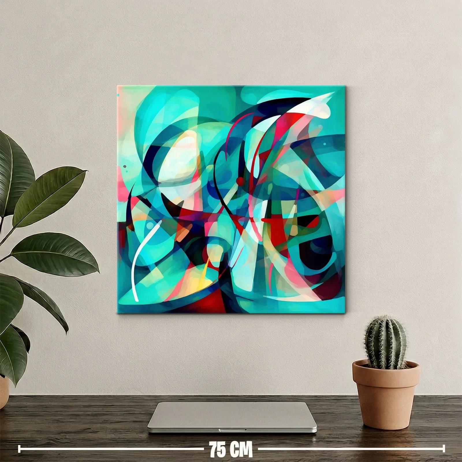 Cuadro abstracto vibrante con formas fluidas en tonos turquesa — miniatura 2
