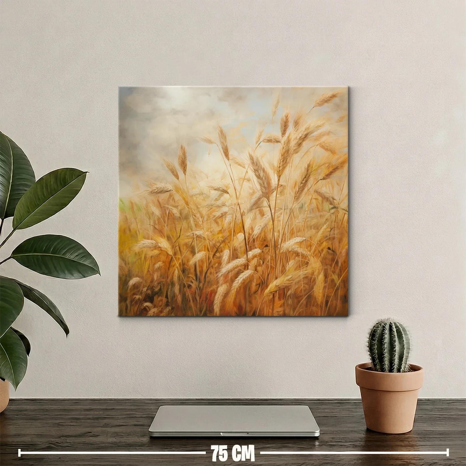 Campo de trigo dorado bajo cielo nublado tranquilo — miniatura 2
