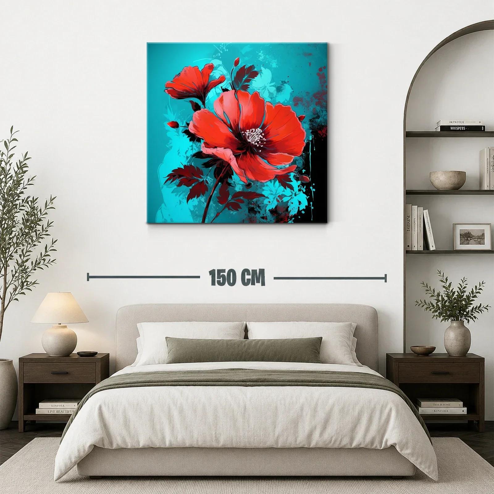Impacto floral rojo sobre fondo azul vibrante — miniatura 3