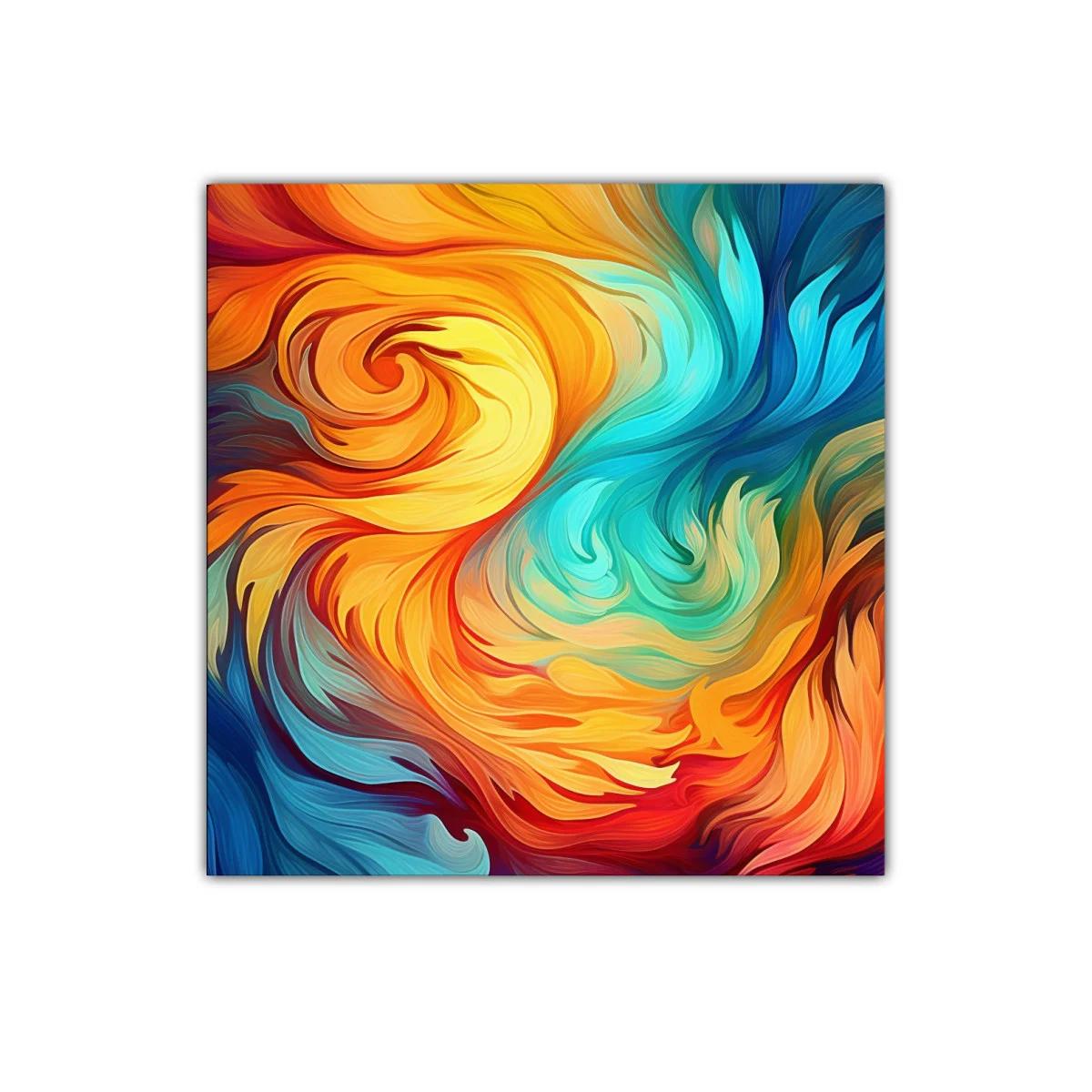Cuadro abstracto en vibrantes tonos cálidos y fríos