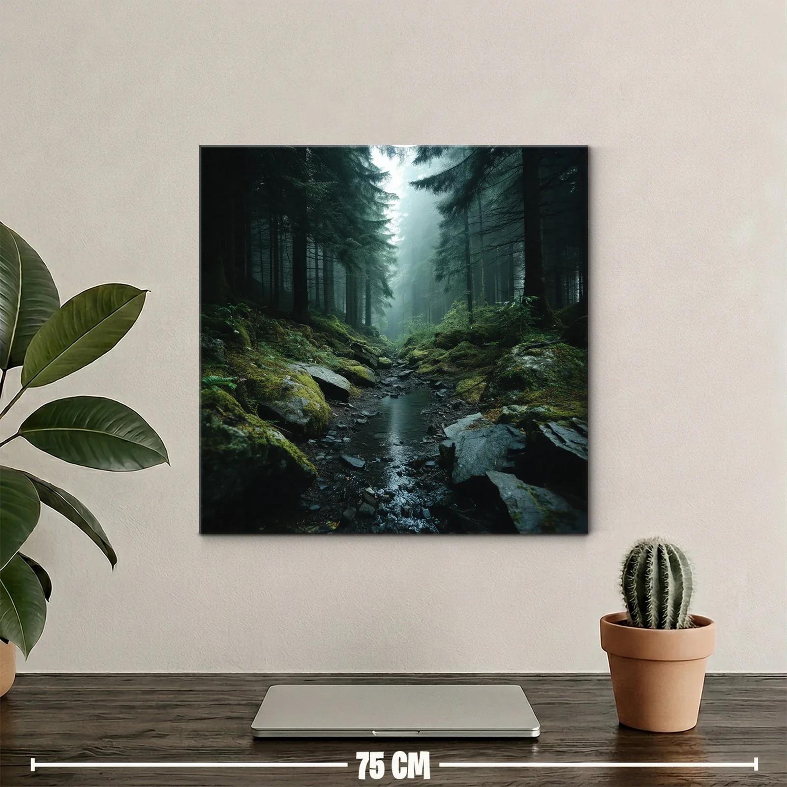 Paisaje de bosque misterioso con arroyo sereno al amanecer — miniatura 2