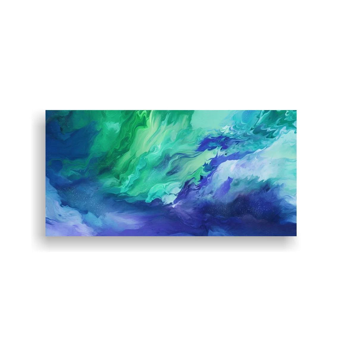 Cuadro abstracción fluida turquesa y azul con veladuras nebulosas — imagen principal