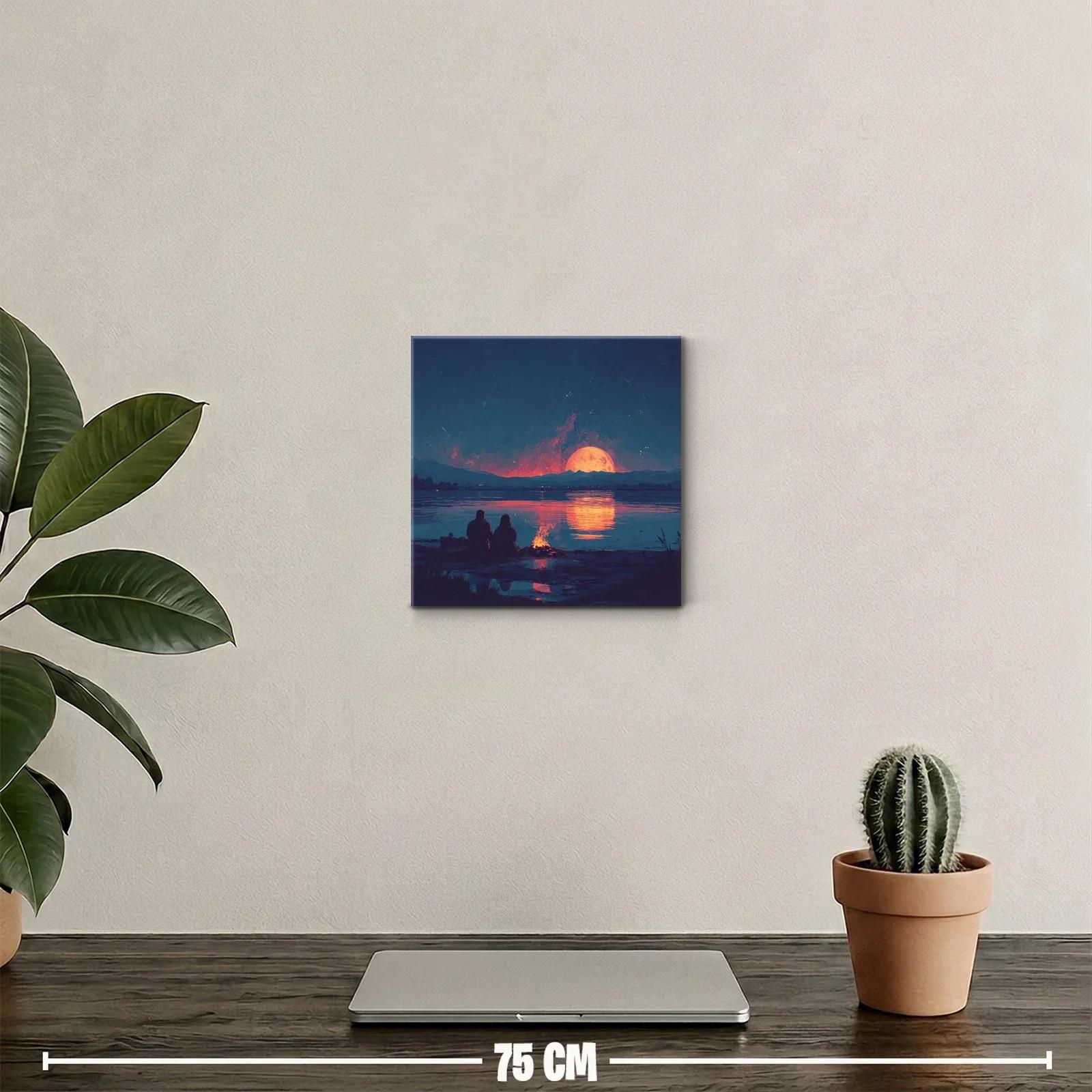 Atardecer romántico con luna llena sobre el lago tranquilo — miniatura 2
