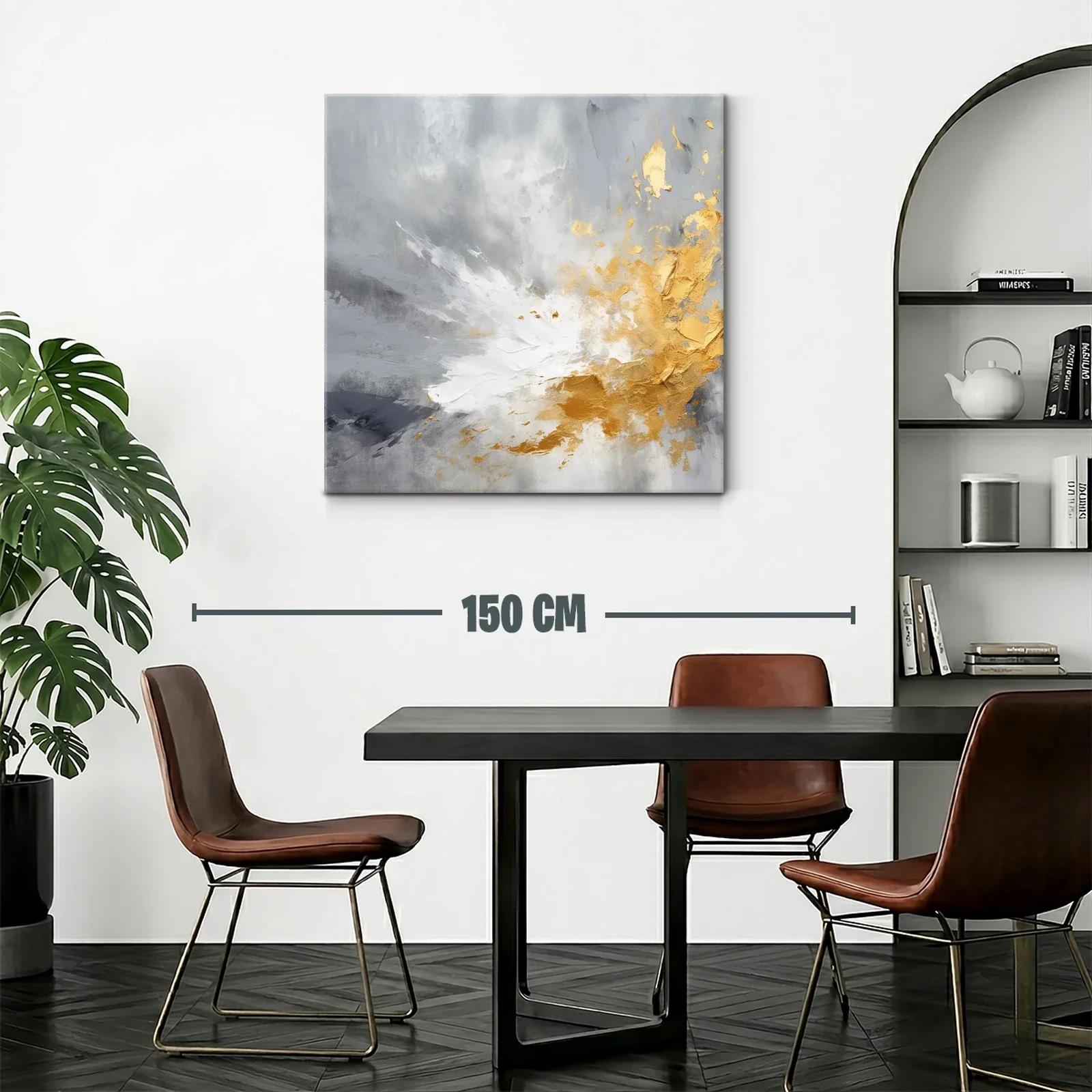 Cuadro abstracto con tonos dorados y grises modernos — miniatura 2