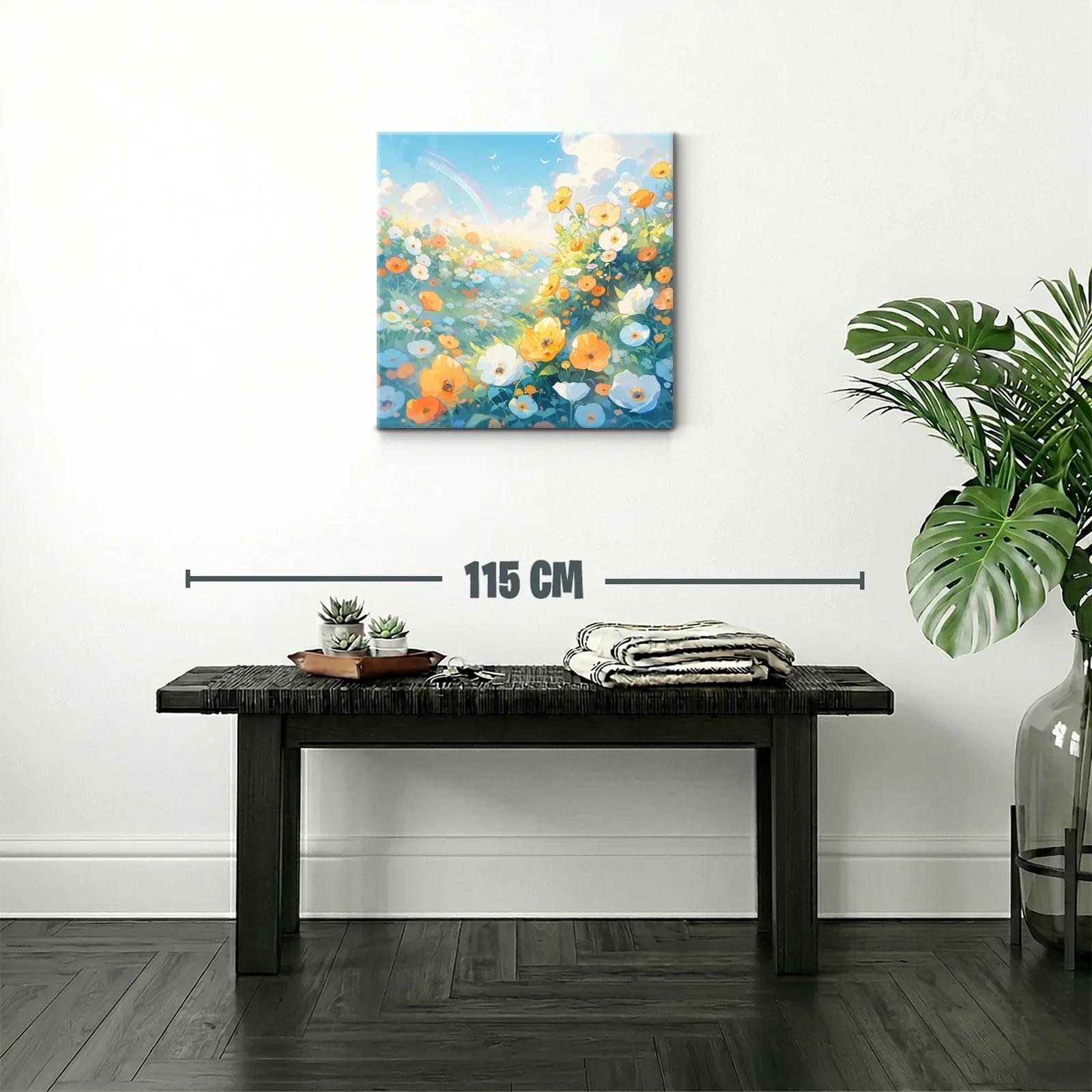 Cuadro paisaje con campo de flores y cielo azul brillante — miniatura 2