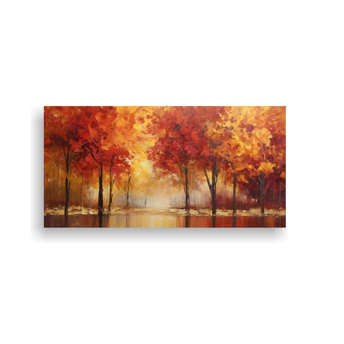 Cuadro bosque otoñal con reflejo dorado