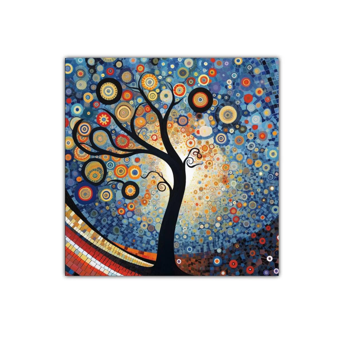 Árbol estilizado con círculos vibrantes y fondo azul — imagen principal