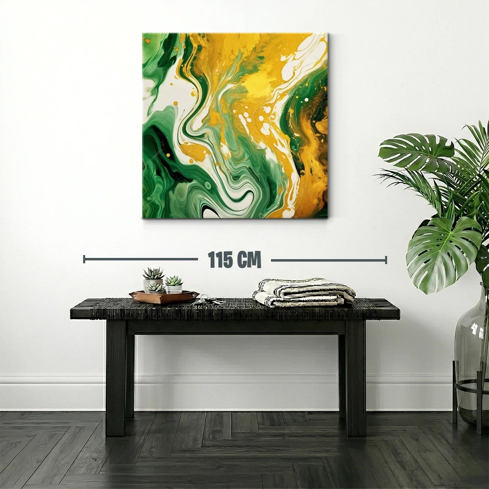 Cuadro abstracto en tonos verdes y dorados vibrantes — miniatura 2