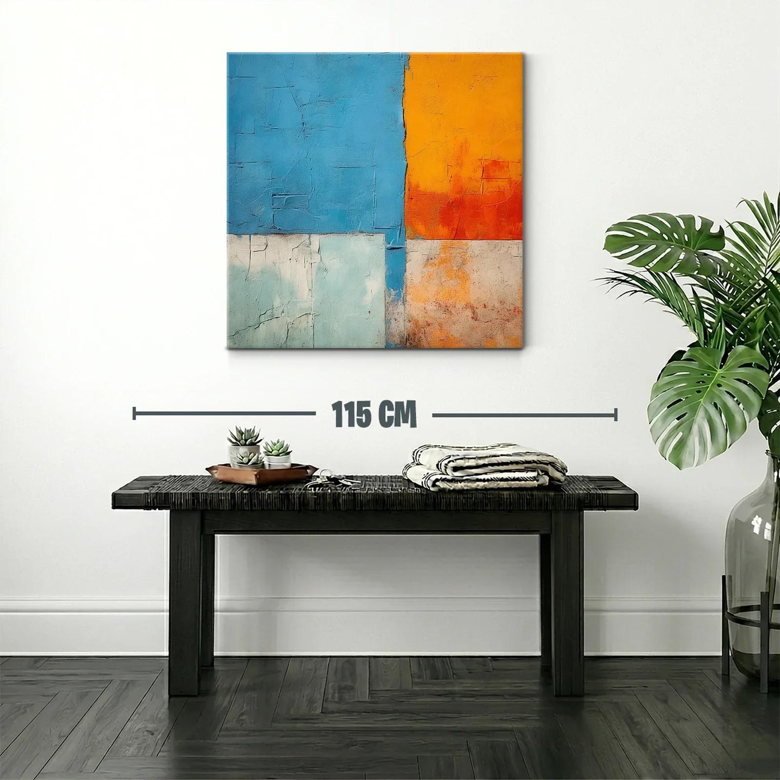 Cuadro abstracto con bloques vibrantes en azul y naranja — miniatura 2