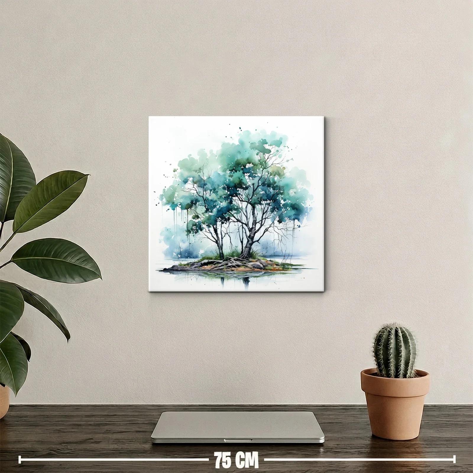 Árbol en isla con tonos verdes y azules serenos — miniatura 2