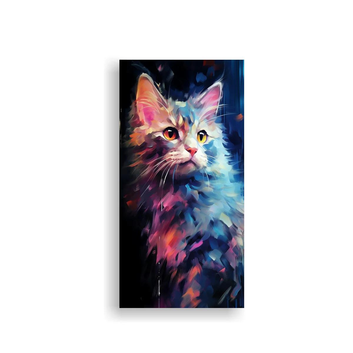 Cuadro gatito de pelo largo con pinceladas brillantes