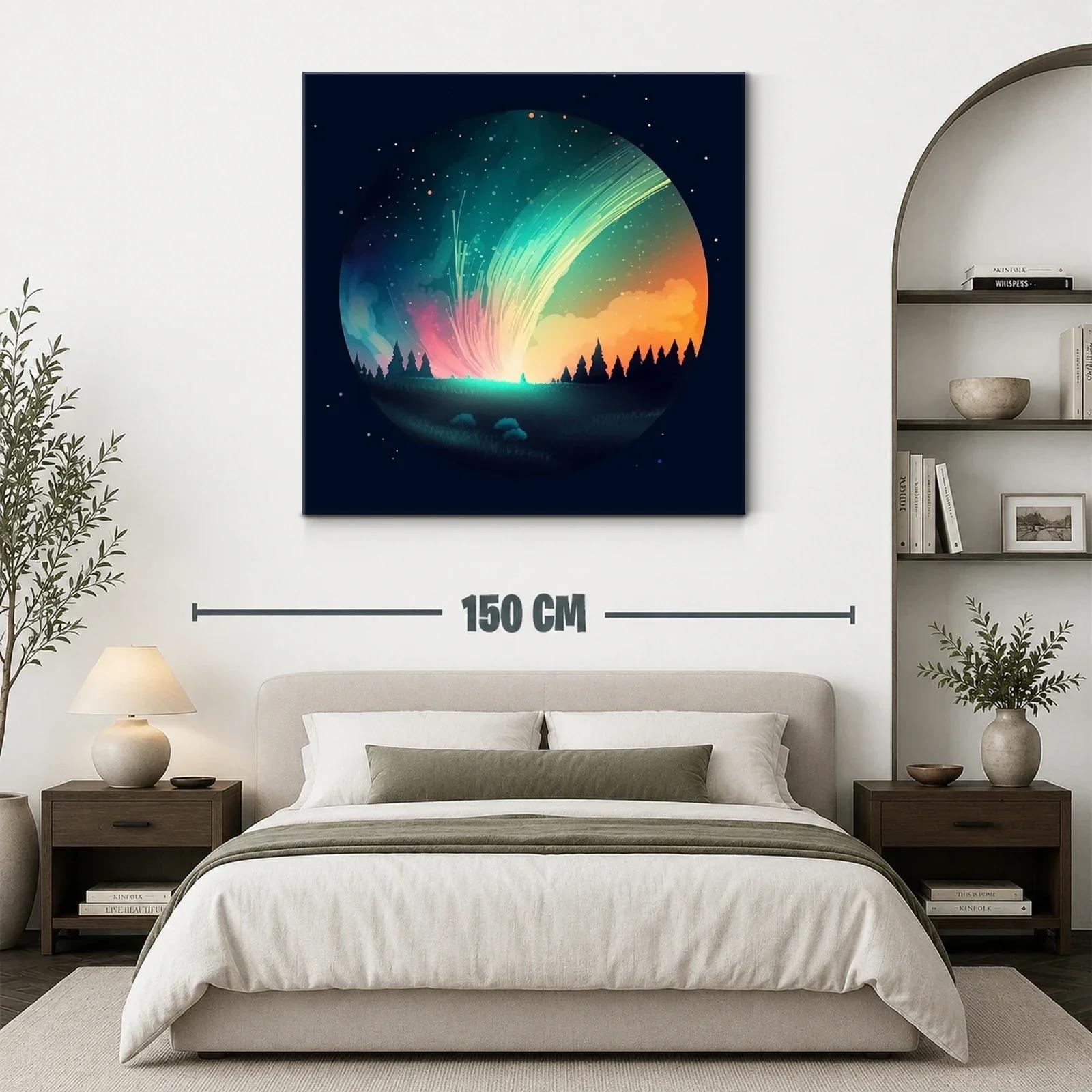 Cielo estrellado con auroras y bosque silueteado — miniatura 3