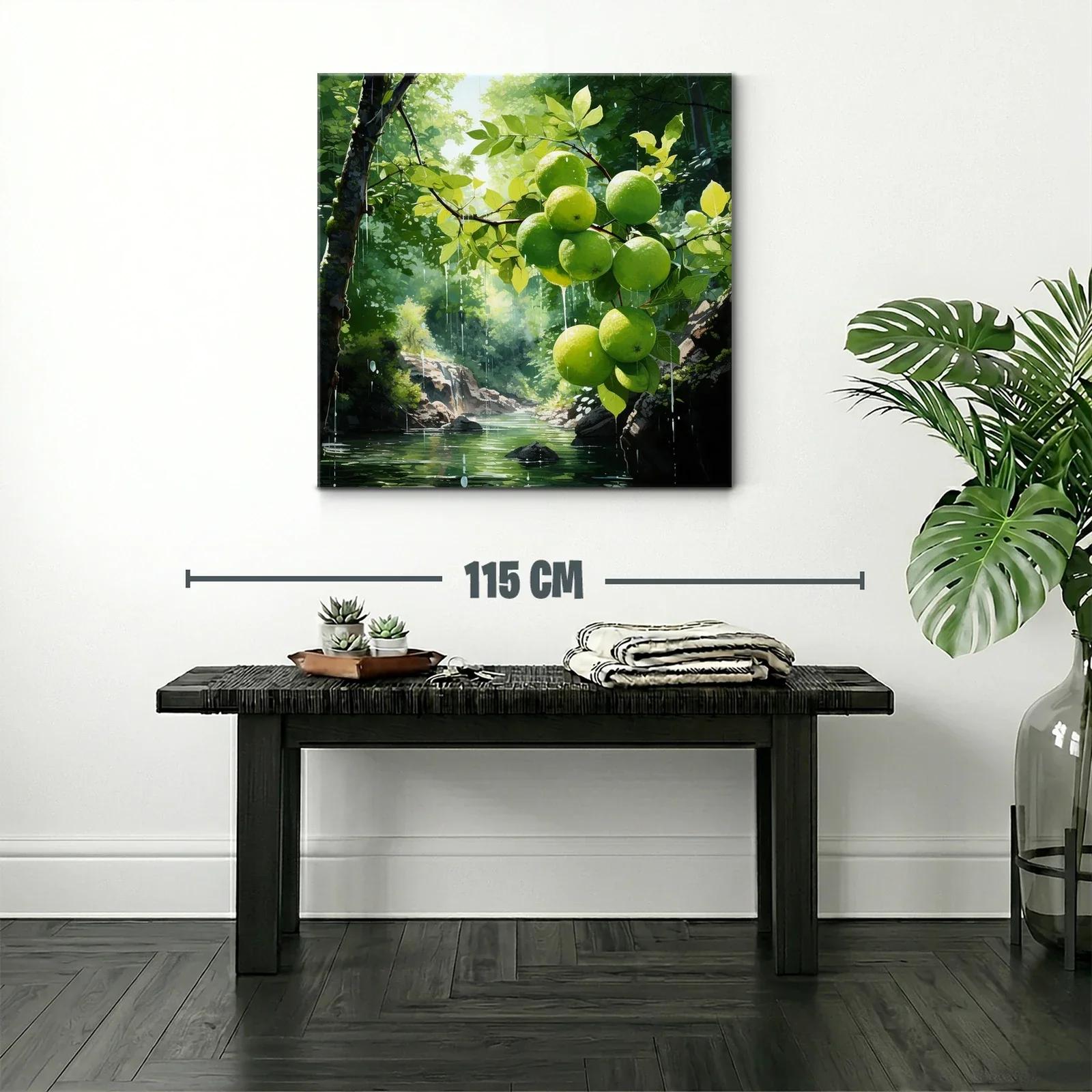 Cuadro naturaleza con manzanas verdes en paisaje luminoso — miniatura 2