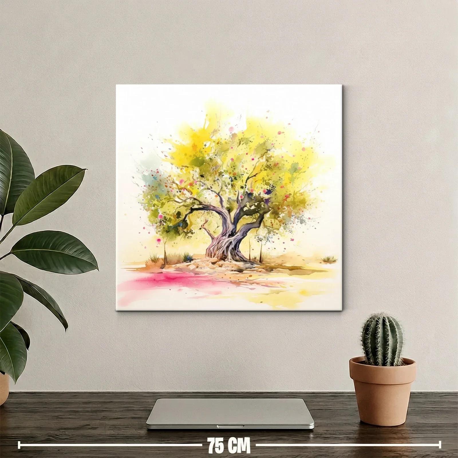 Árbol con follaje amarillo en acuarela vibrante — miniatura 2