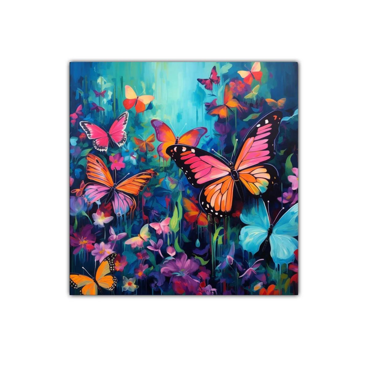Mariposas vibrantes en bosque de colores intensos