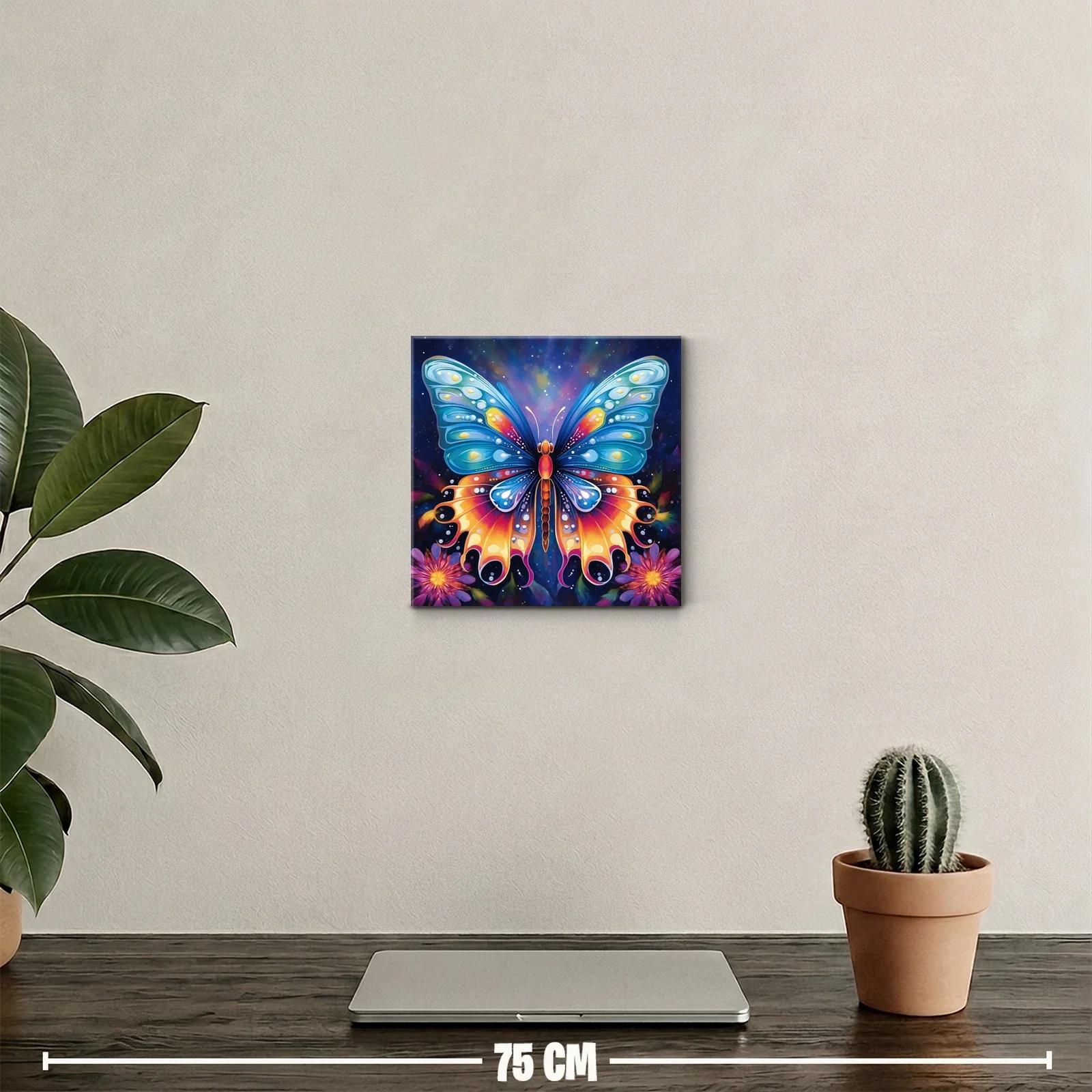 Mariposa vibrante entre flores con fondo estrellado — miniatura 2