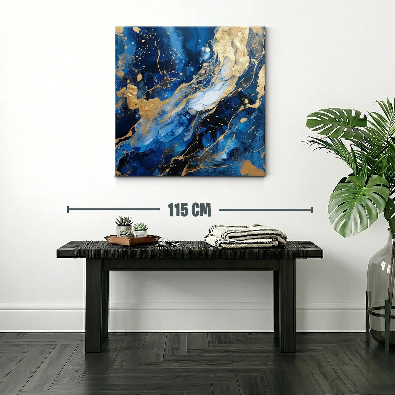 Cuadro abstracto en tonos azules con detalles dorados — miniatura 2