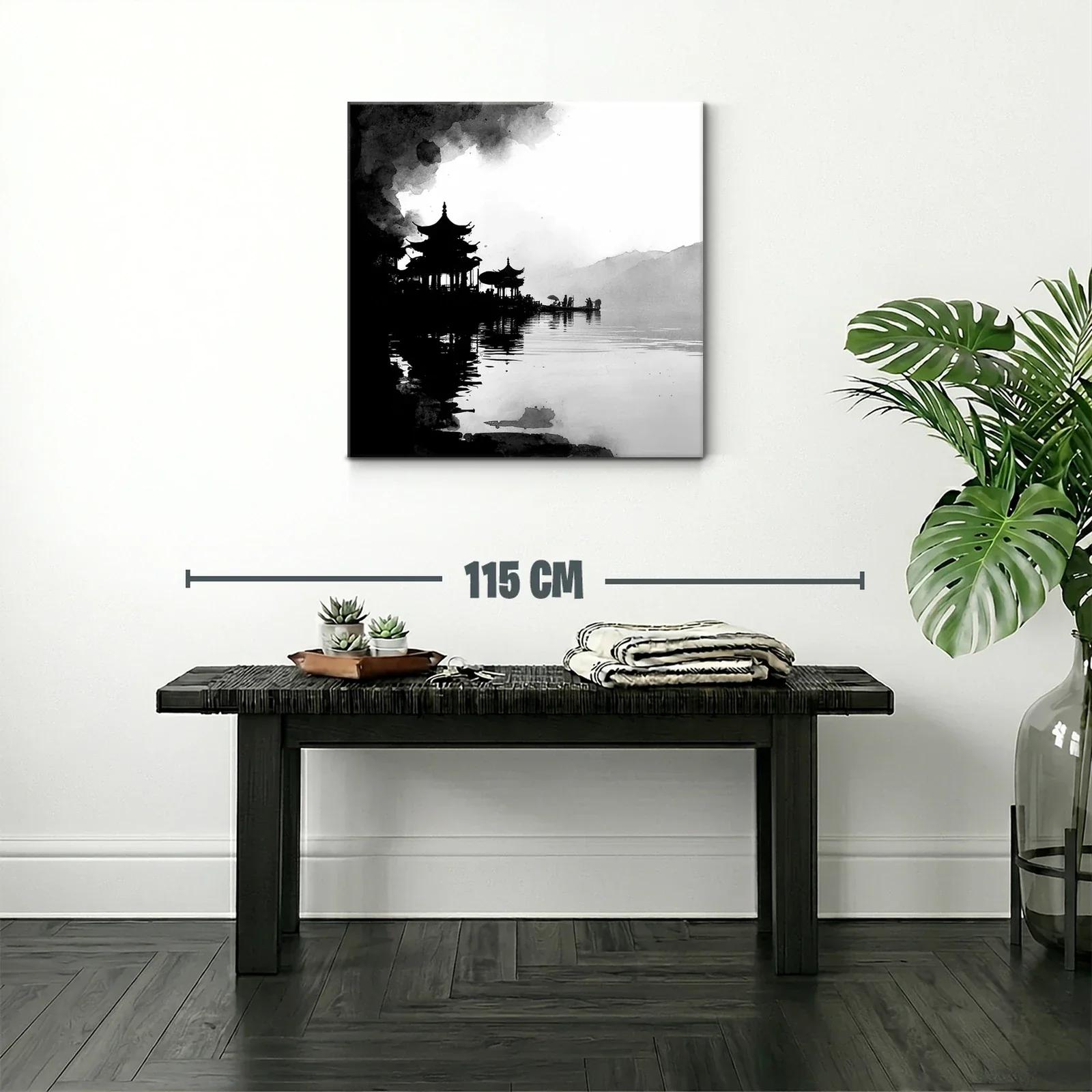 Serenidad oriental en acuarela en blanco y negro — miniatura 2