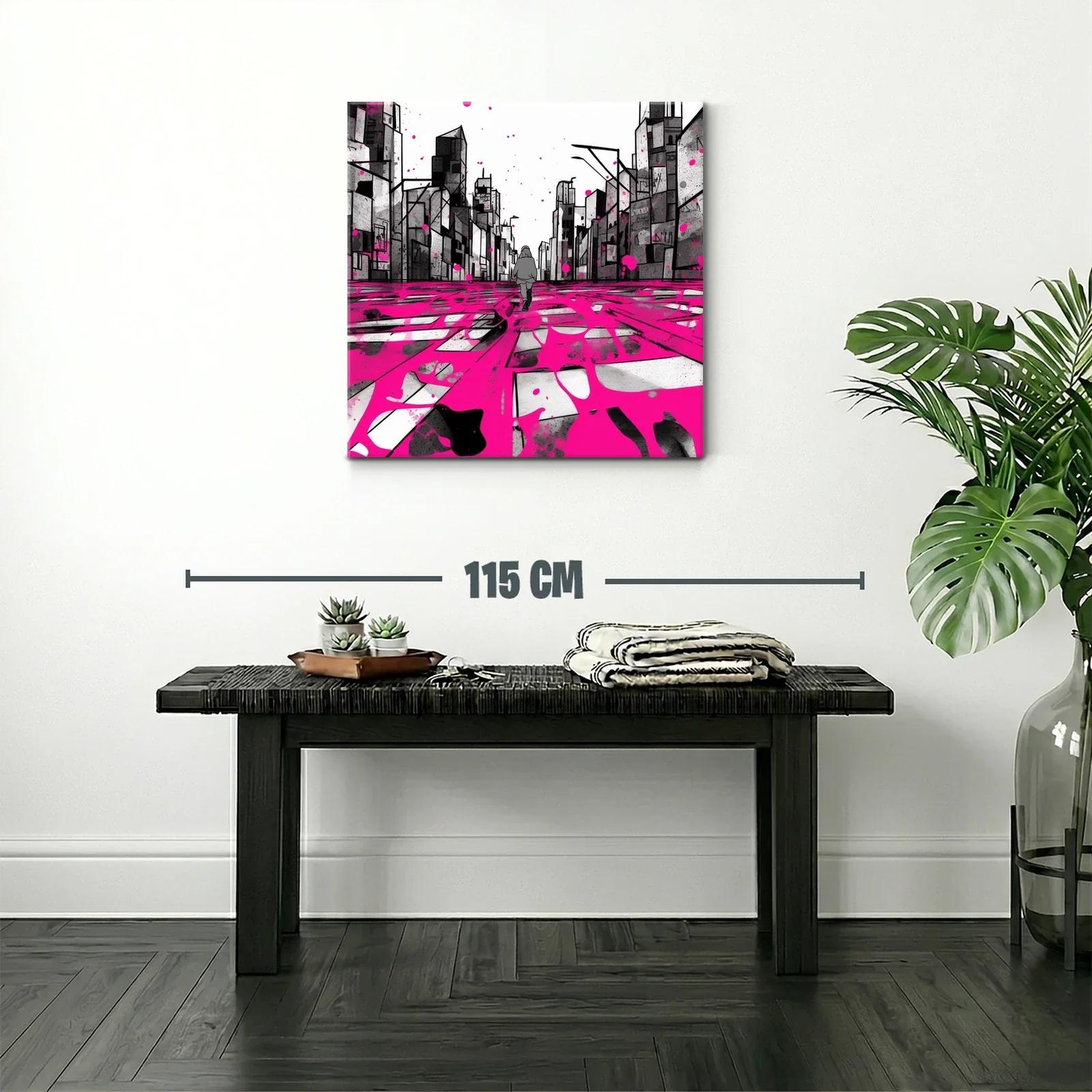 Calle urbana en tonos grises con pinceladas fucsias — miniatura 2