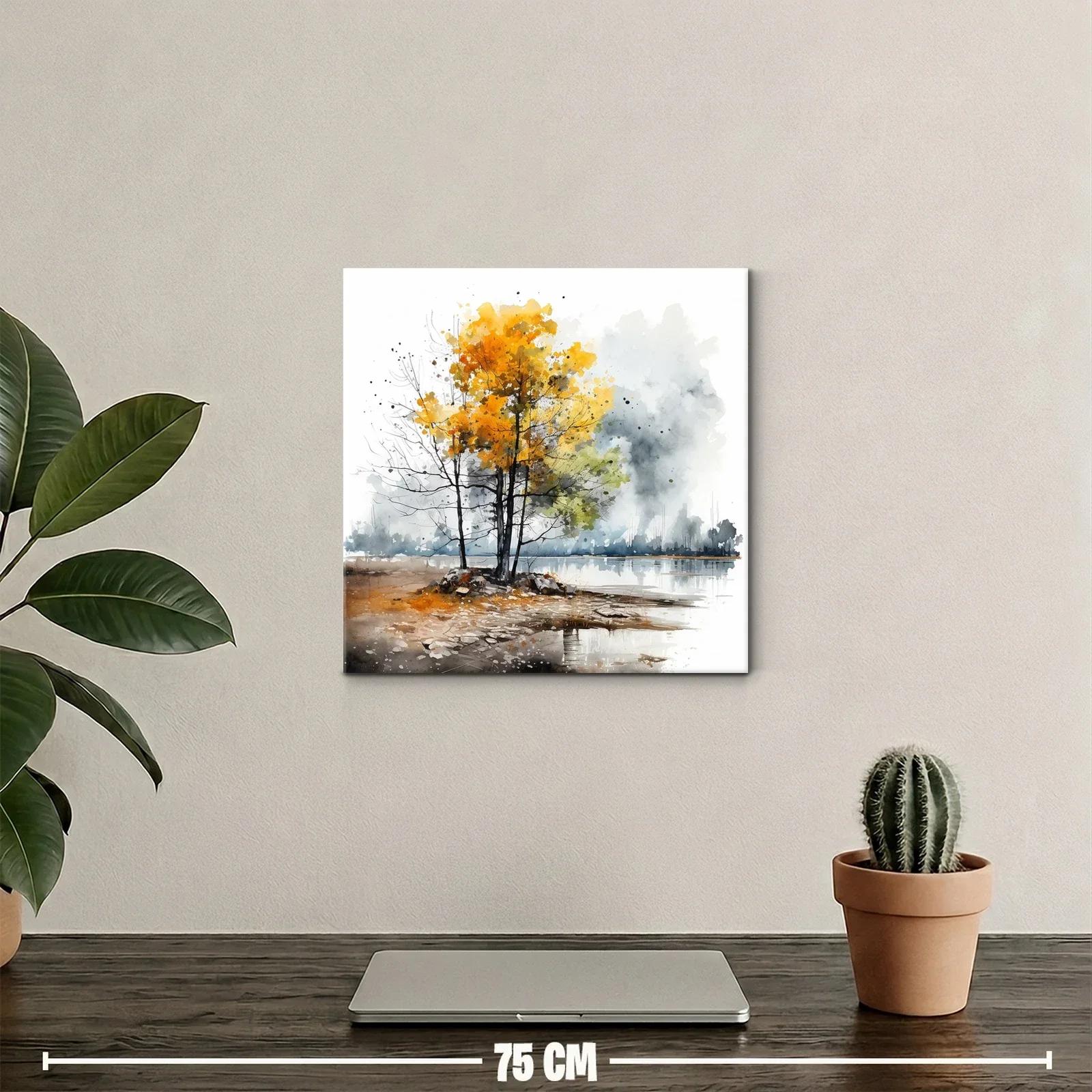 Paisaje otoñal con árboles dorados junto al lago — miniatura 2