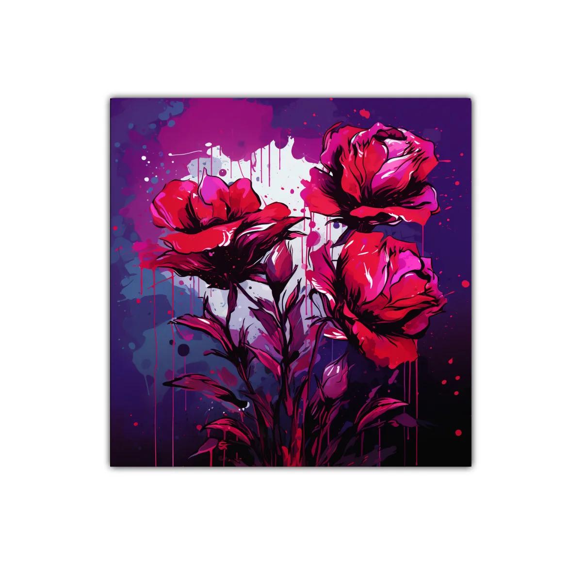 Cuadro con rosas en tonos intensos y fondo violeta