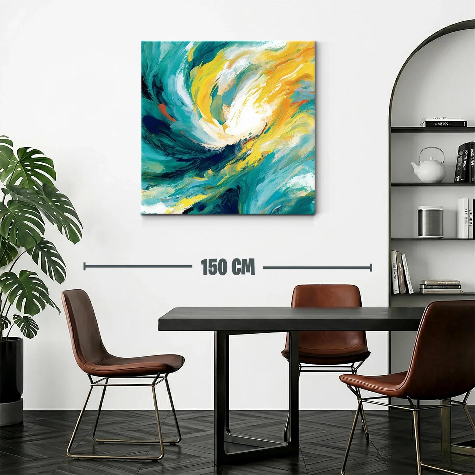 Cuadro abstracto con vibrantes tonos turquesa y amarillo — miniatura 2