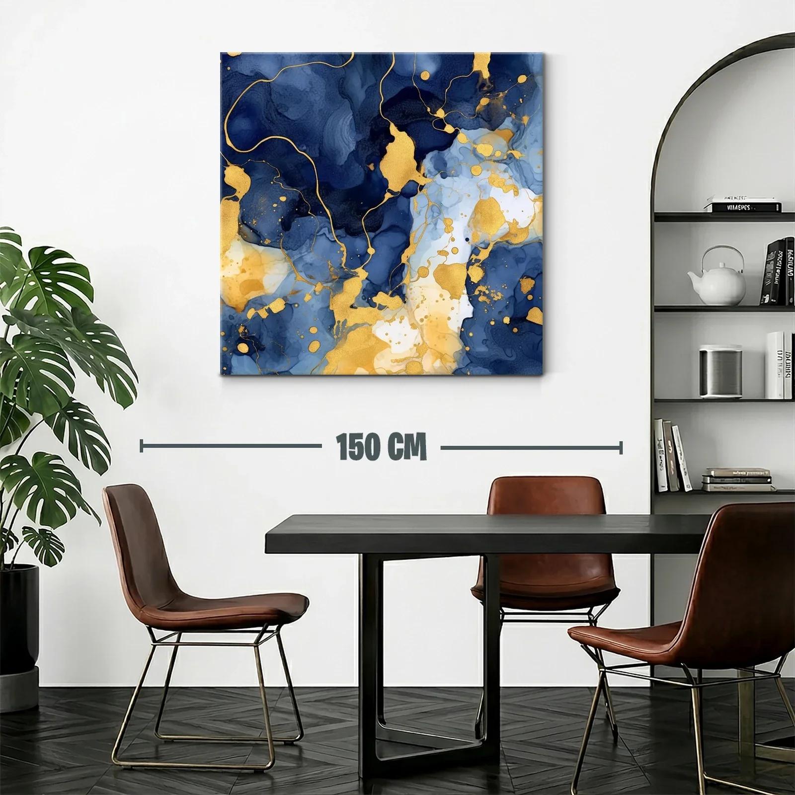 Cuadro abstracto elegante en tonos azul intenso y dorado — miniatura 2