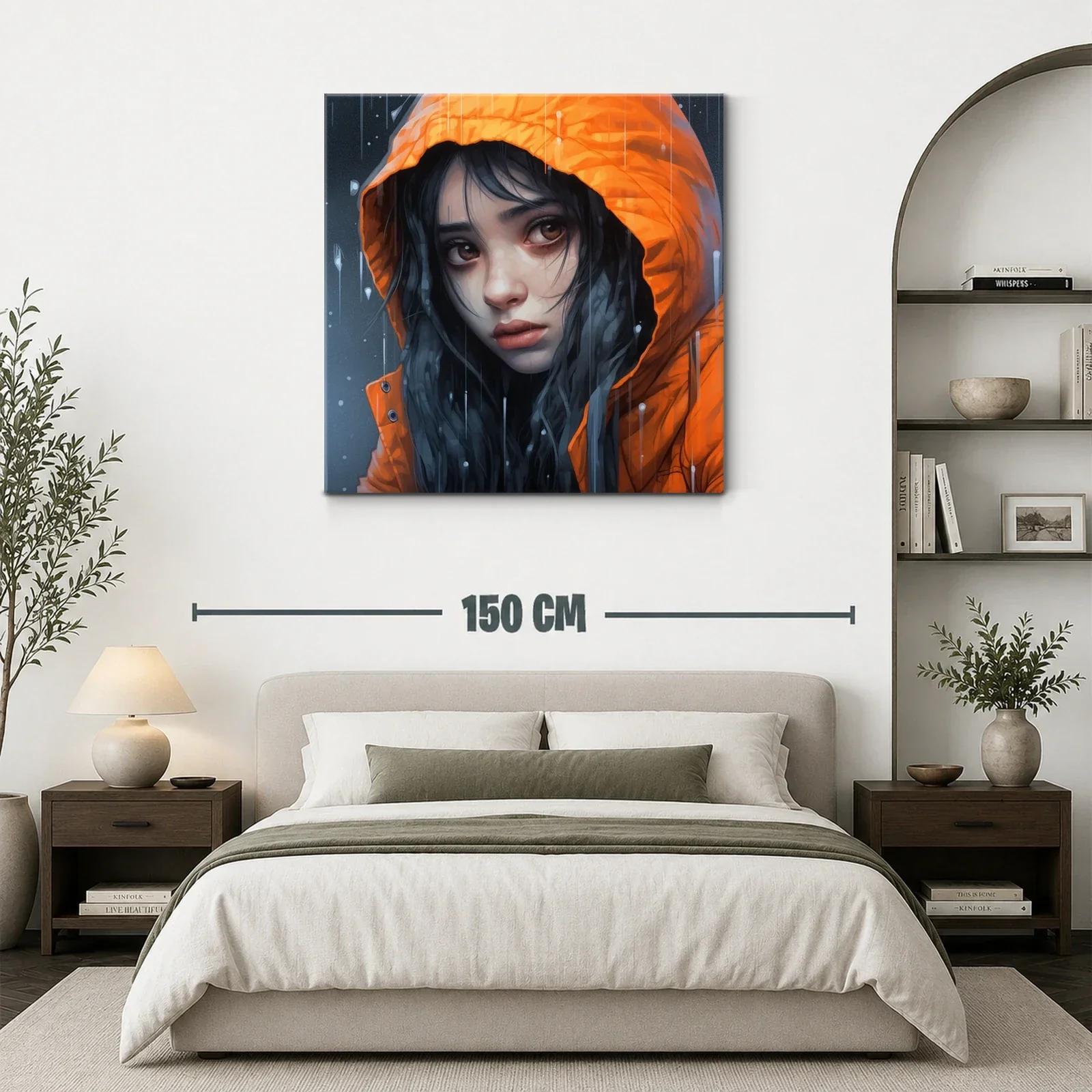 Retrato melancólico con capucha naranja bajo la lluvia — miniatura 3