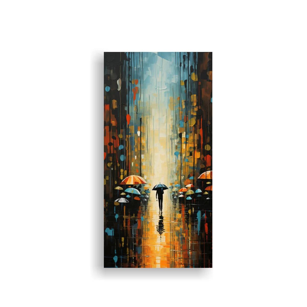 Cuadro persona con paraguas y reflejos brillantes