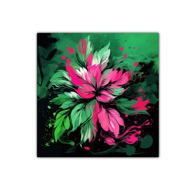 Flor vibrante en tonos verdes y fucsias intensos