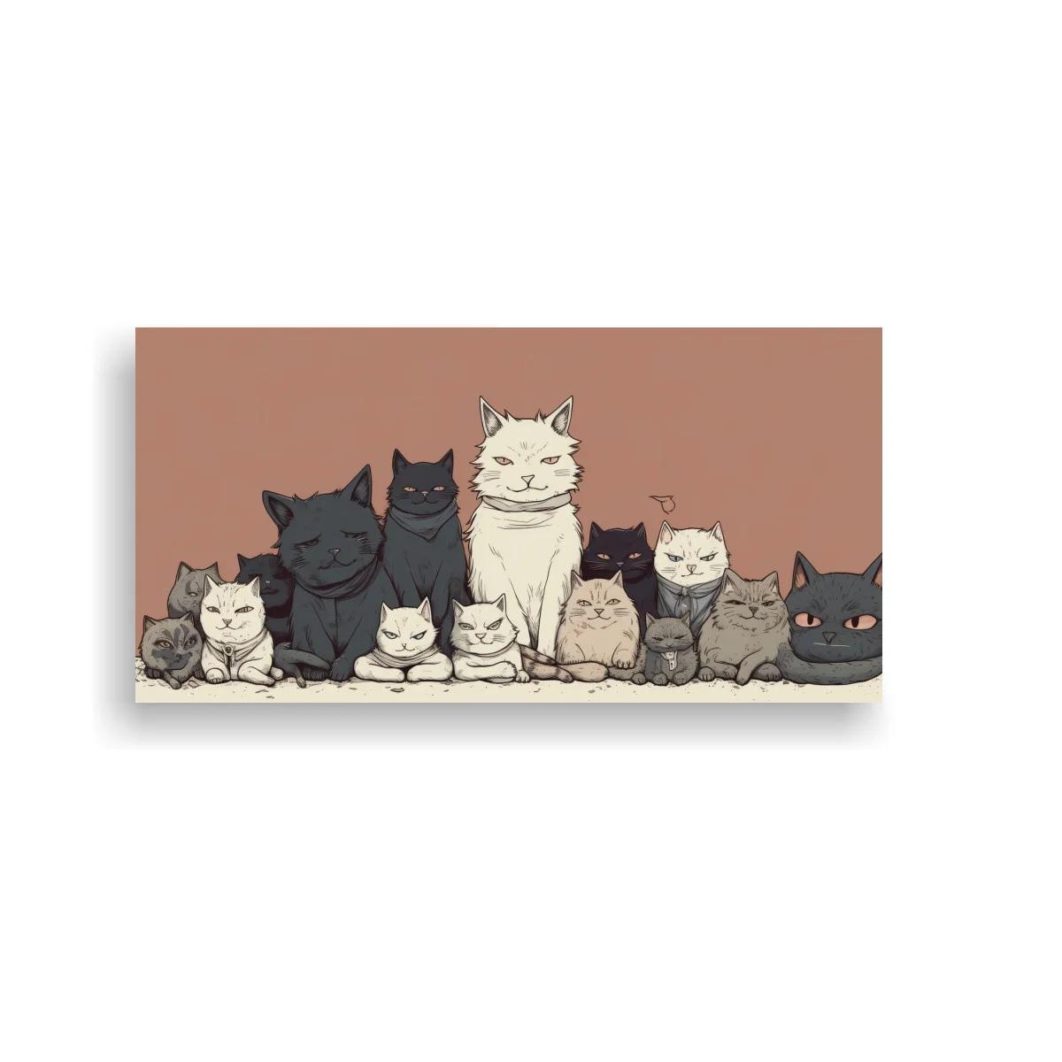 Cuadro grupo de gatos en fila con ojos semicerrados