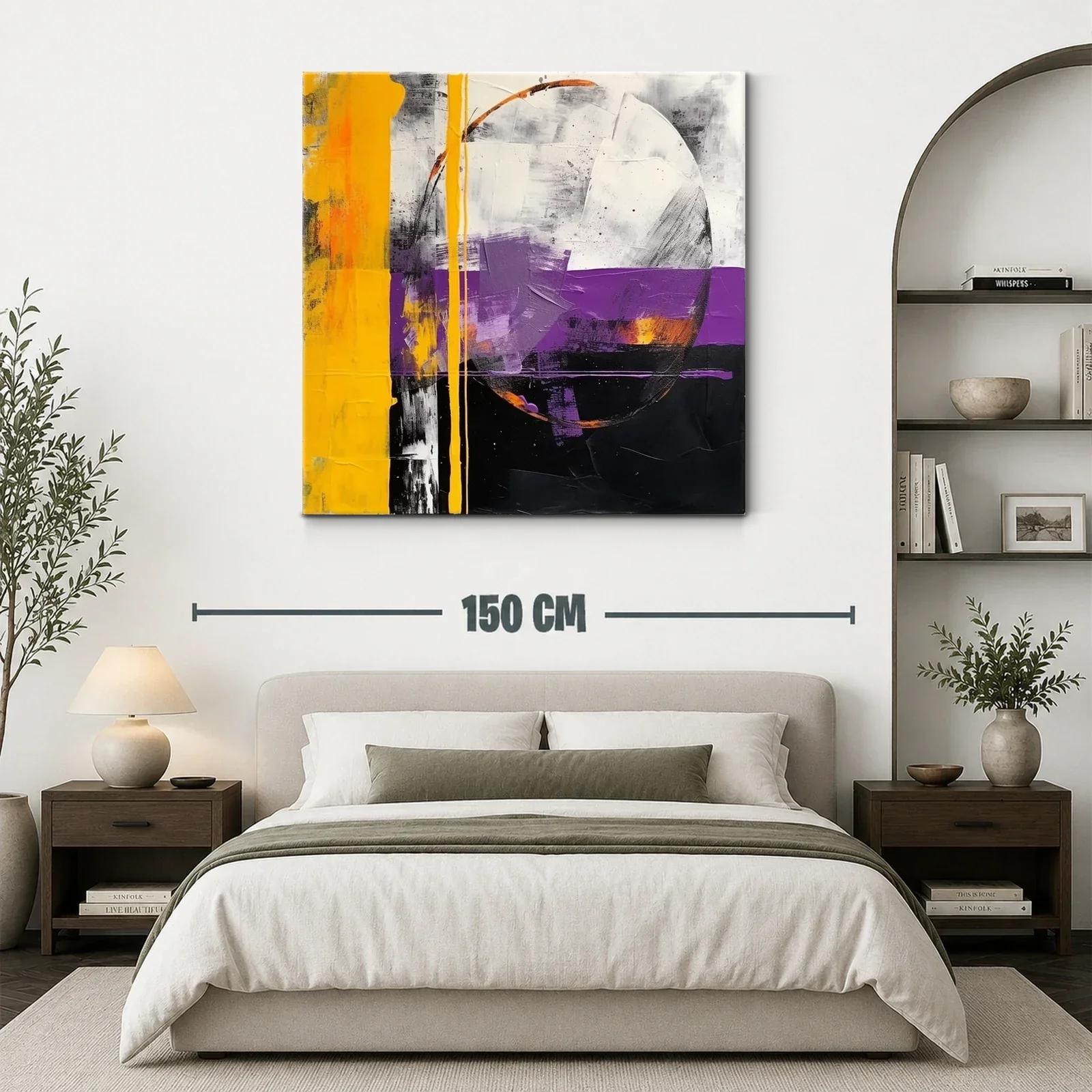 Cuadro abstracto con líneas vibrantes y formas circulares — miniatura 3
