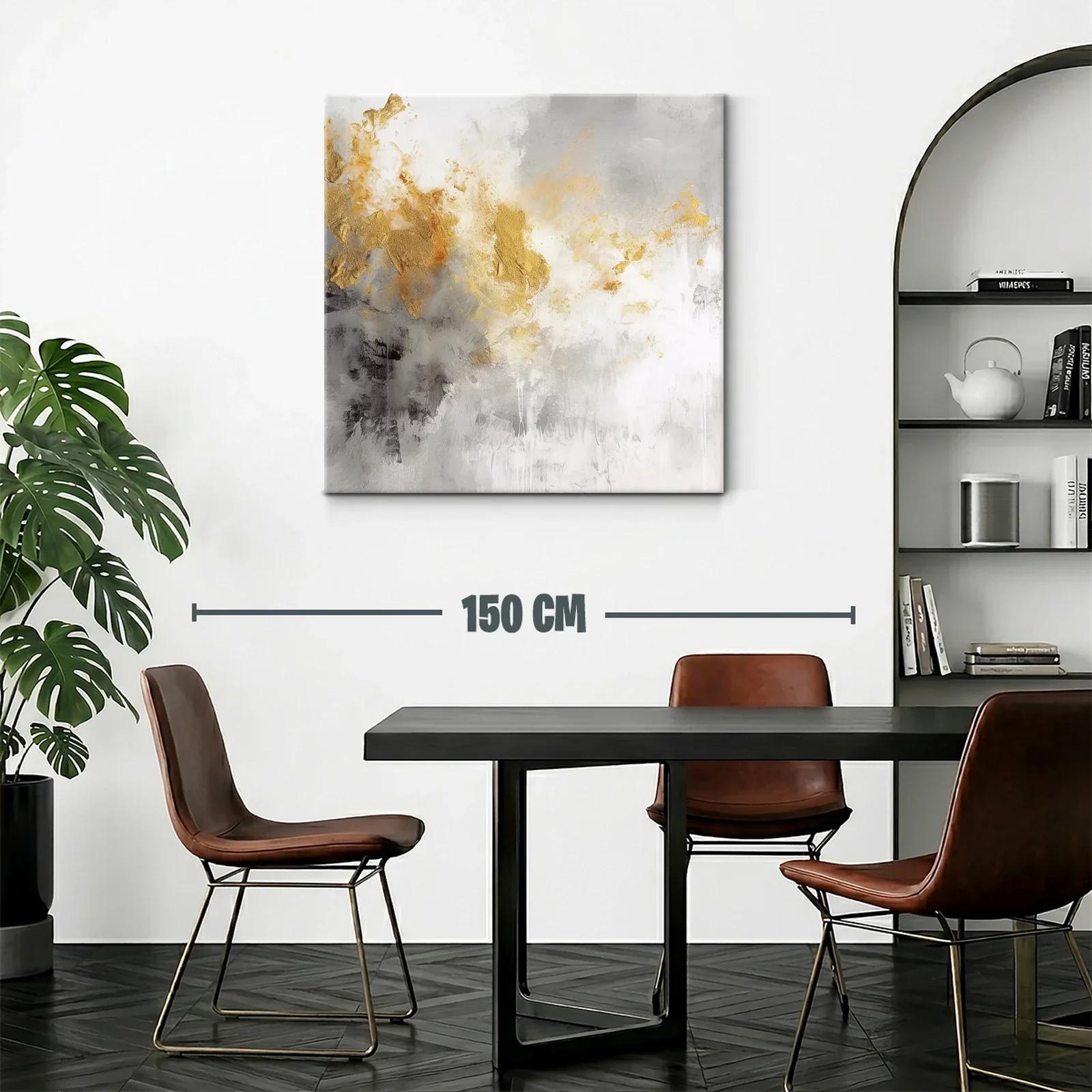 Cuadro abstracto con tonos dorados y grises modernos — miniatura 2