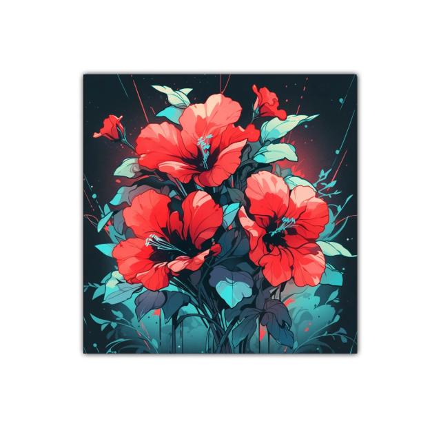 Ramo vibrante de flores rojas con toques celestes