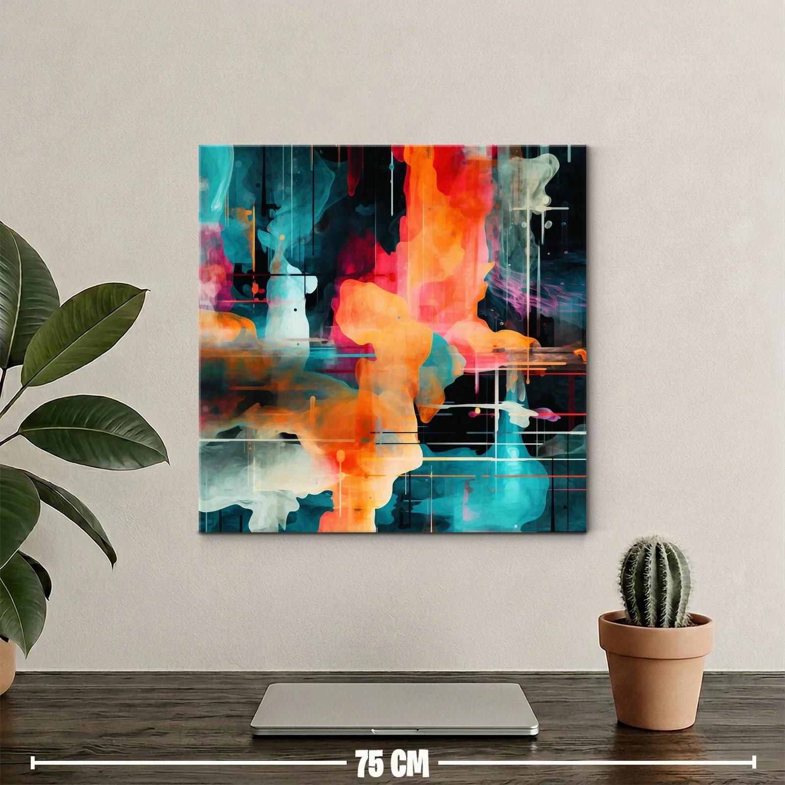 Cuadro abstracto en tonos vibrantes con formas fluidas y líneas sutiles — miniatura 2