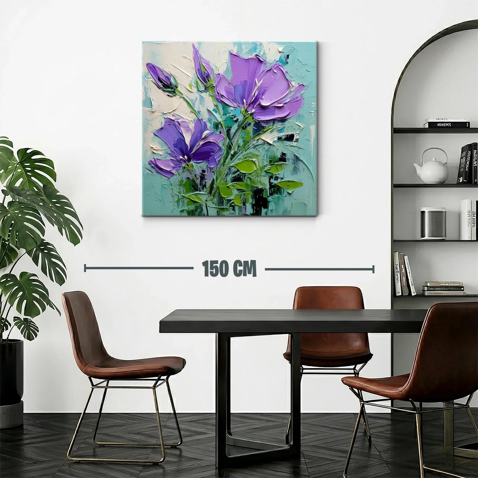 Flores lilas vibrantes con hojas verdes y fondo azul claro — miniatura 2