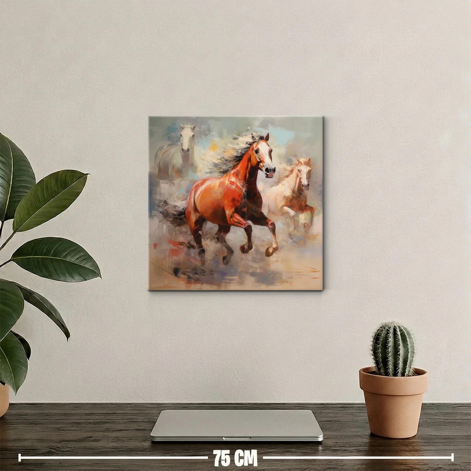 Cuadro de caballos en movimiento con tonos cálidos y suaves — miniatura 2
