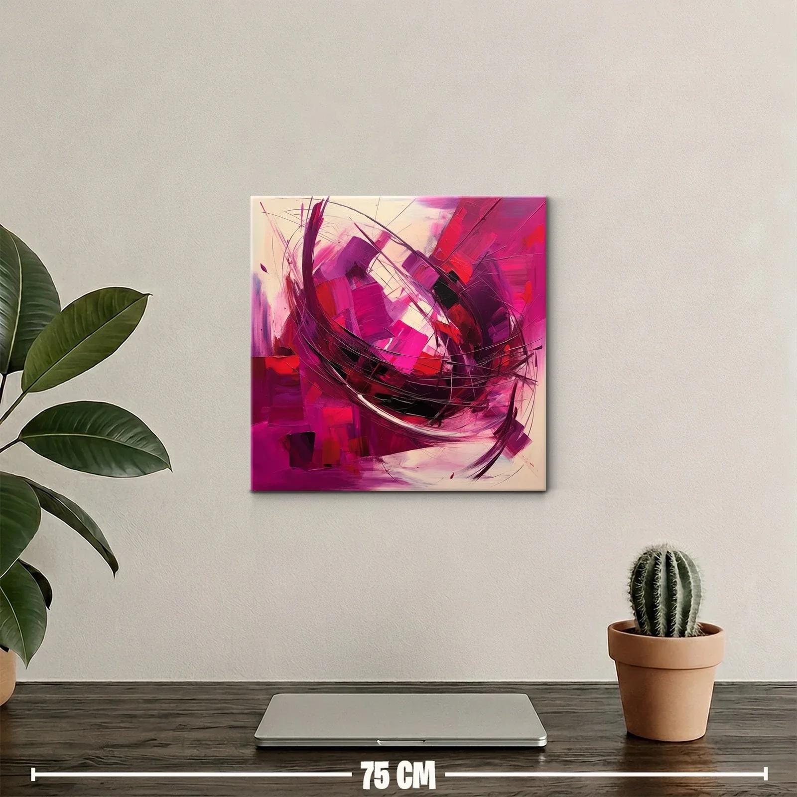 Cuadro abstracto en vibrantes tonos rosas y rojos — miniatura 2