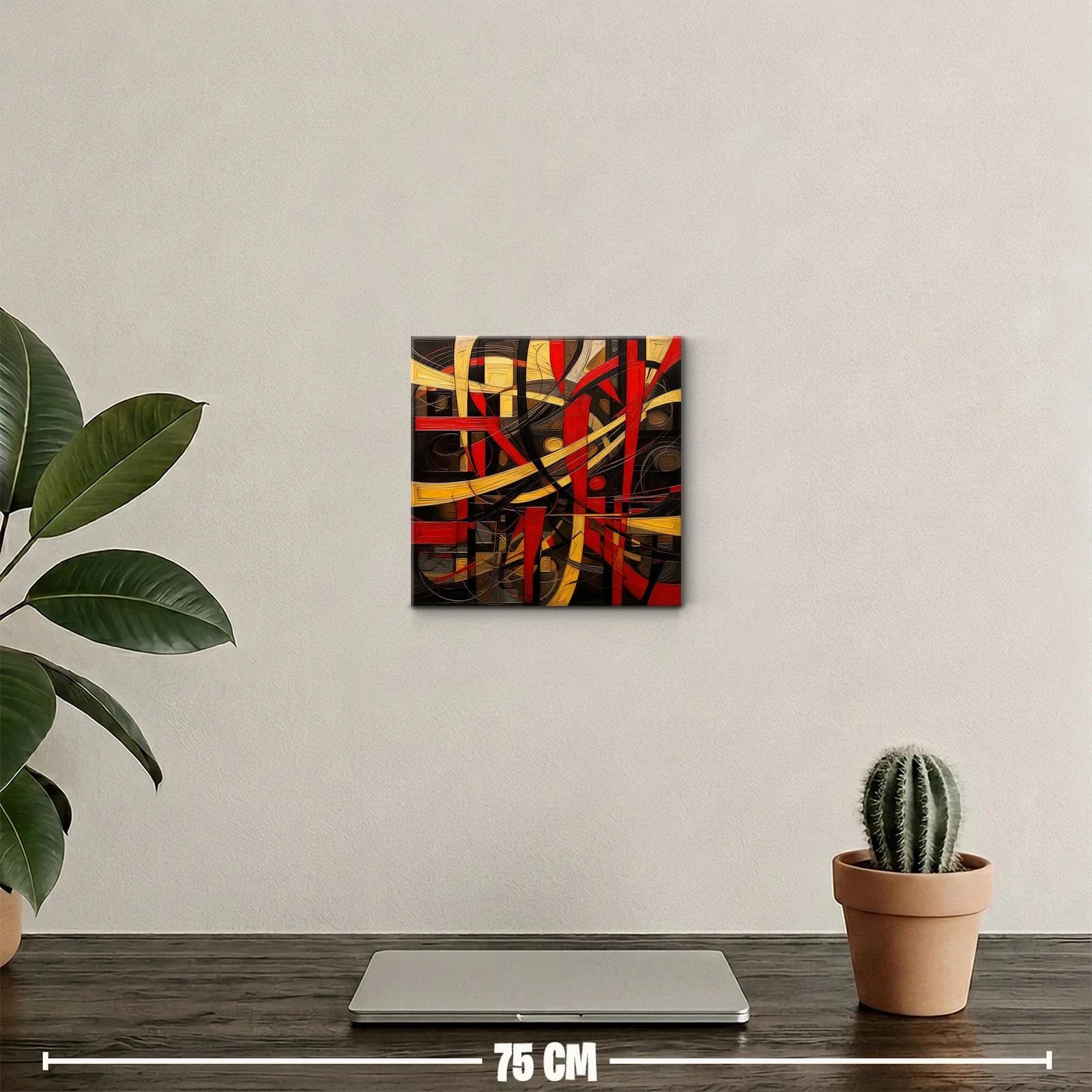 Composición abstracta con formas dinámicas rojas y doradas — miniatura 2
