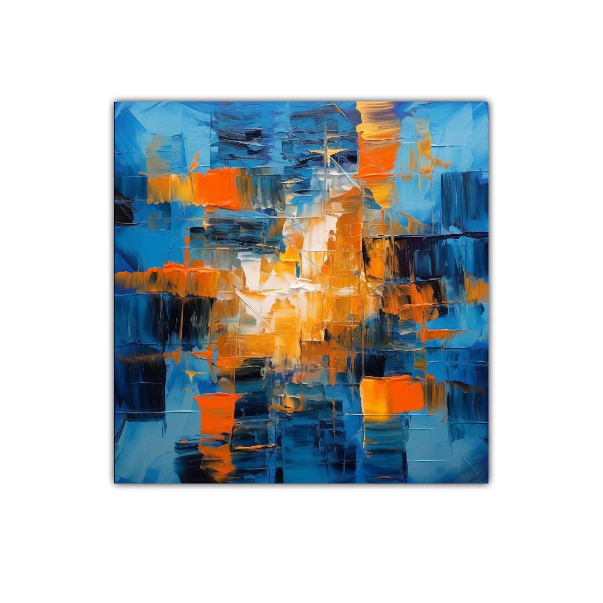 Cuadro abstracto en tonos azules y naranjas vibrantes — miniatura 1