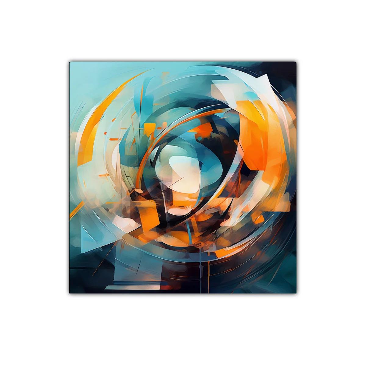 Composición abstracta en tonos naranja y azul vibrante