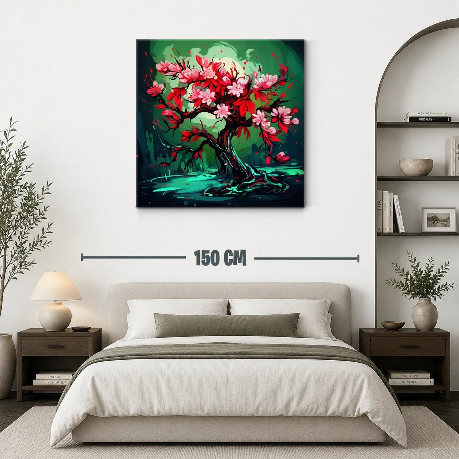 Árbol floreciente con vibrantes tonos rojos y verdes — miniatura 3
