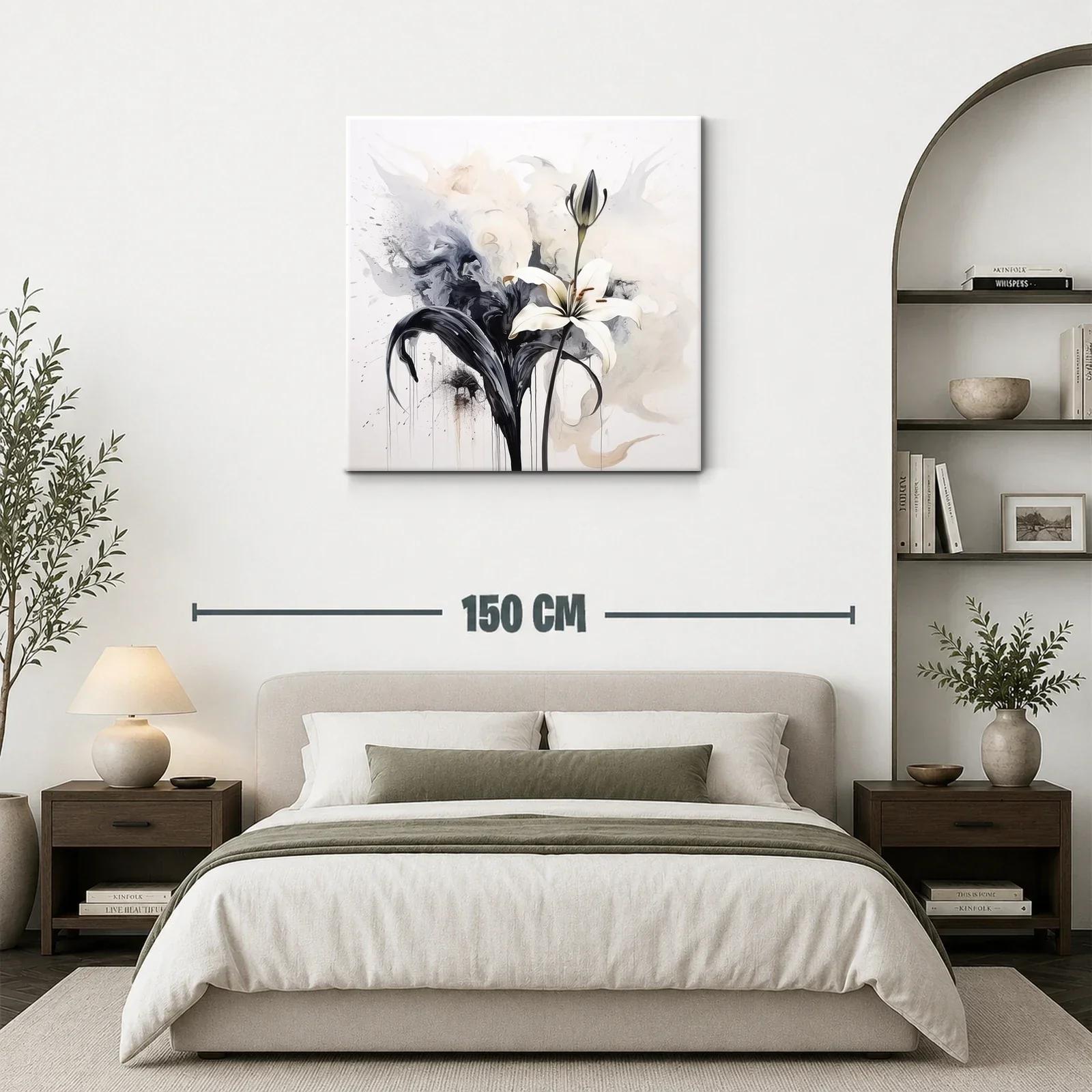 Cuadro floral elegante con lirio blanco y contraste en tonos neutros — miniatura 3