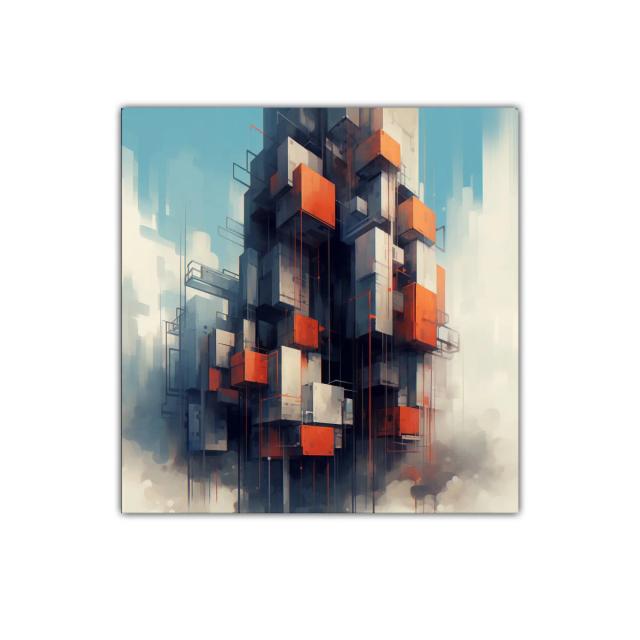 Composición geométrica contemporánea con bloques naranja y gris