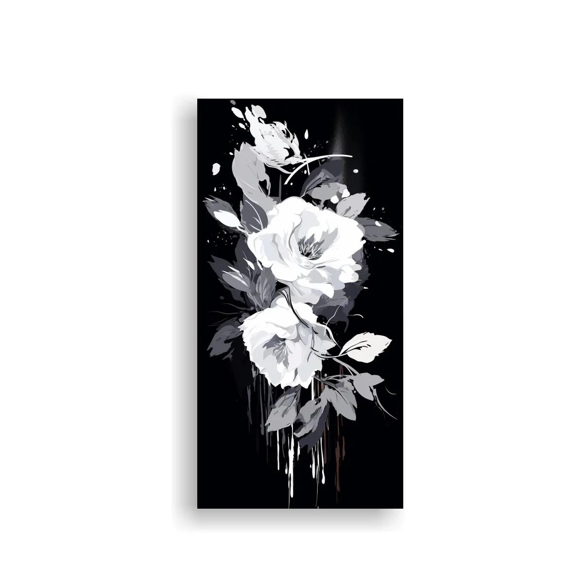 Cuadro rosas blancas con goteos y fondo negro