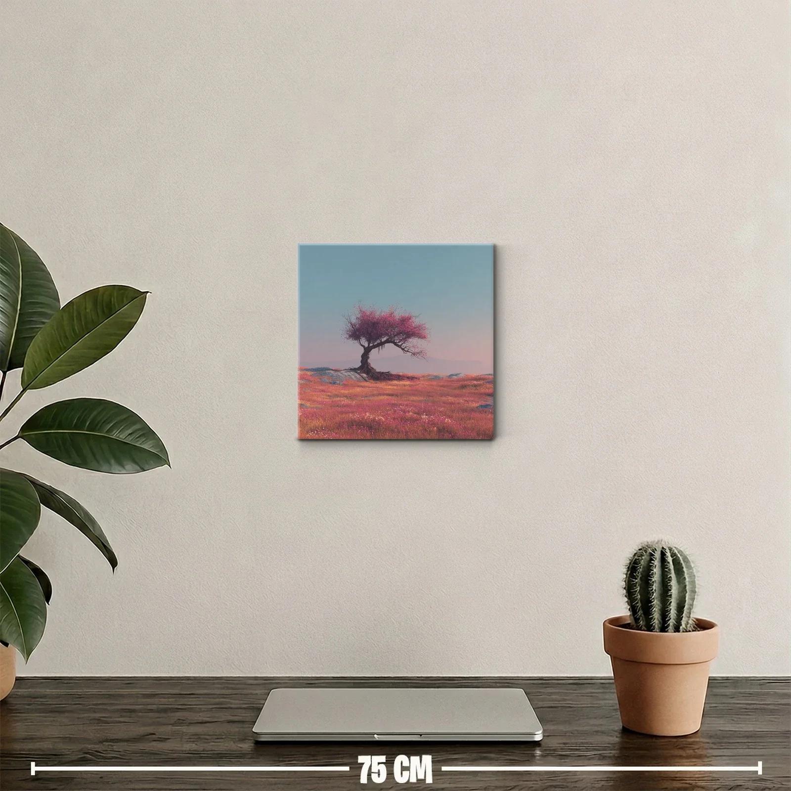 Árbol solitario en campo de flores vibrantes al amanecer — miniatura 2