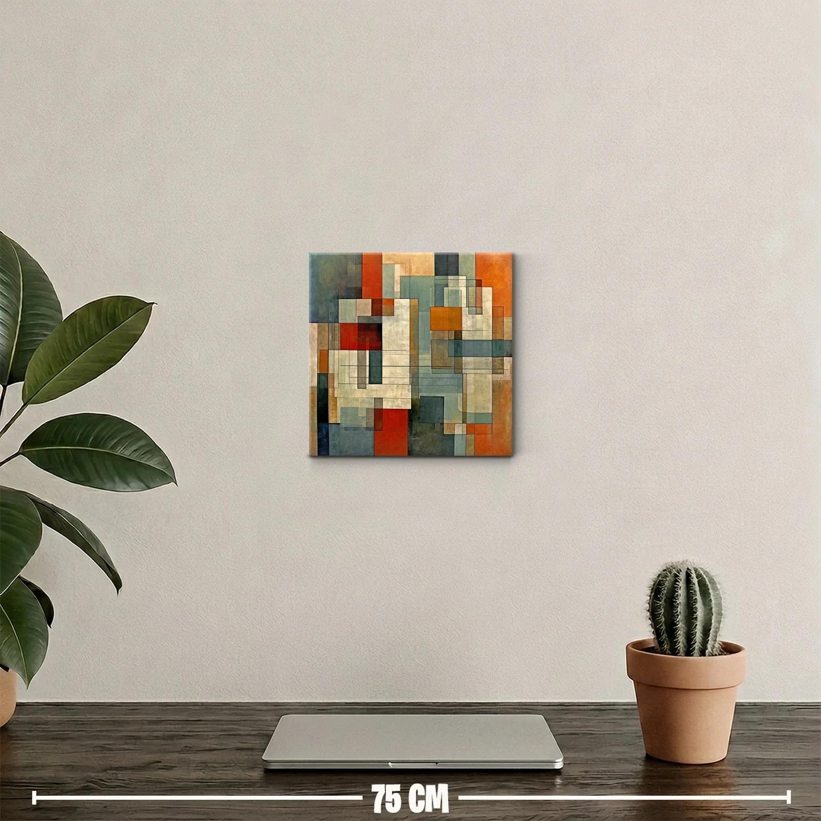 Cuadro abstracto con formas geométricas y tonos cálidos — miniatura 2