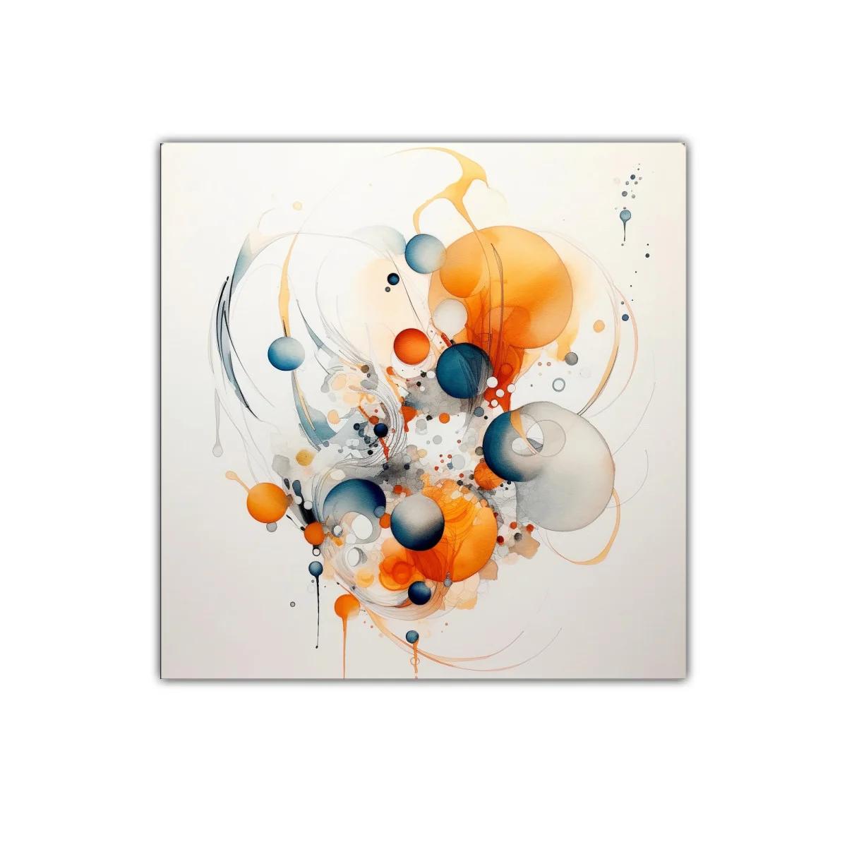 Cuadro abstracto con esferas en tonos cálidos y fríos — imagen principal